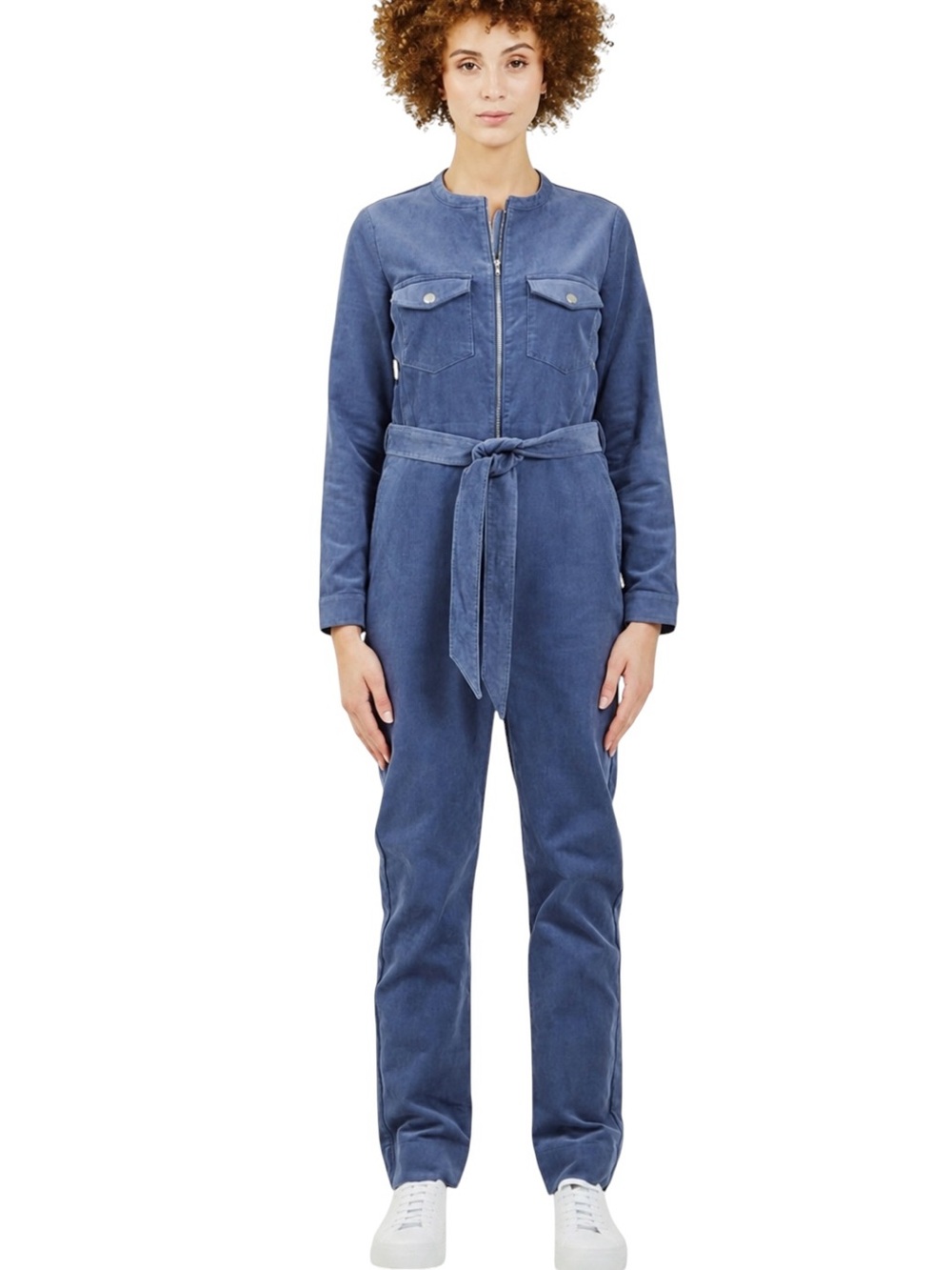 Anthropologie Just Female Harlow Corduroy Jumpsuit S Blue Utility Modern Cozy
